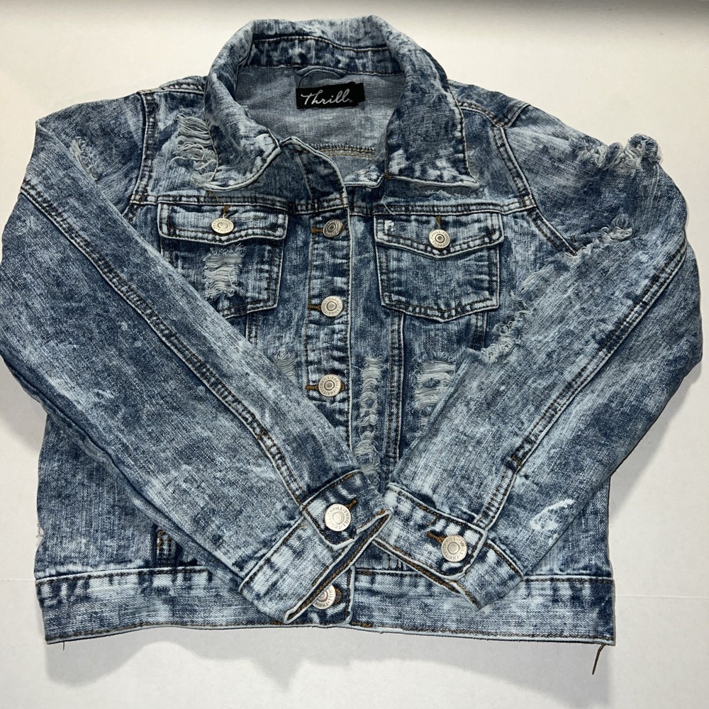 Thrill Jeans Denim Jacket With Embroidered Rose Size Xl